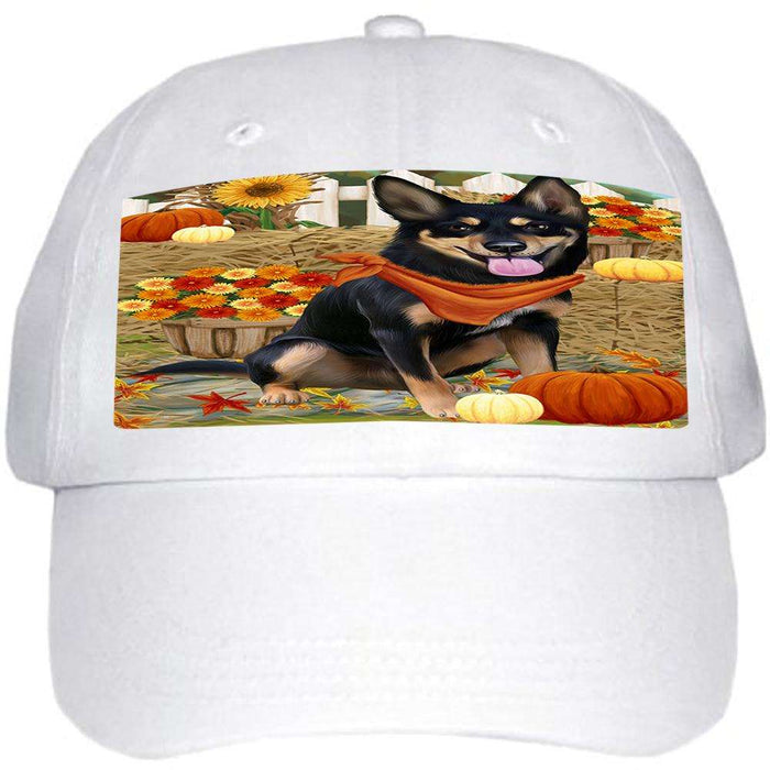 Fall Autumn Greeting Australian Kelpie Dog with Pumpkins Ball Hat Cap HAT55743