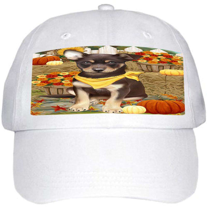 Fall Autumn Greeting Australian Kelpie Dog with Pumpkins Ball Hat Cap HAT55749