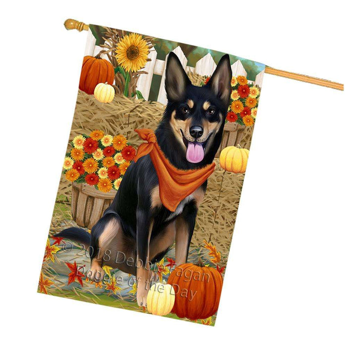 Fall Autumn Greeting Australian Kelpie Dog with Pumpkins House Flag FLG50687