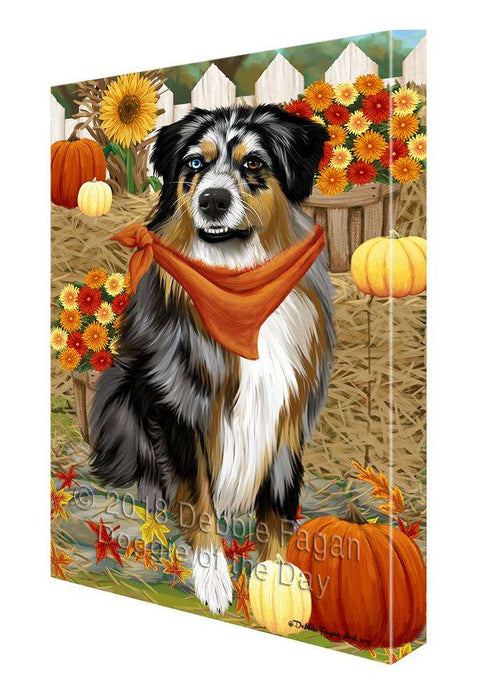 Fall Autumn Greeting Australian Shepherd Dog with Pumpkins Canvas Print Wall Art Décor CVS72278