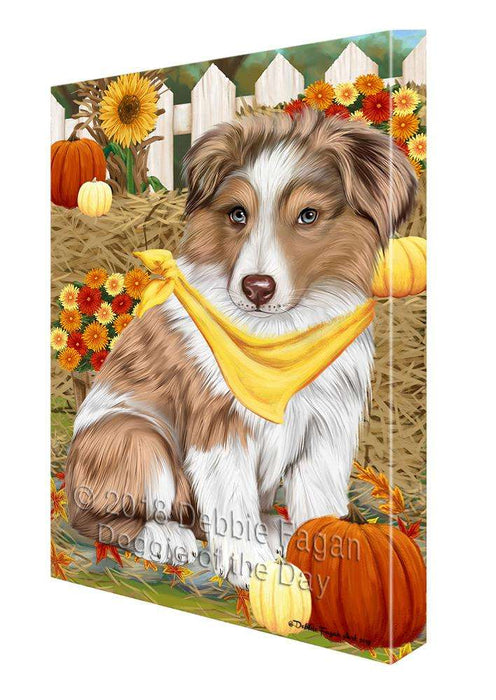 Fall Autumn Greeting Australian Shepherd Dog with Pumpkins Canvas Print Wall Art Décor CVS72287