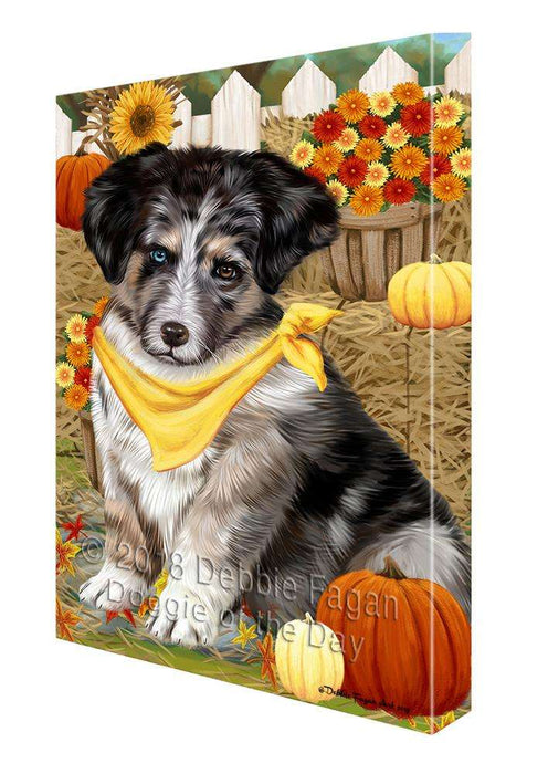 Fall Autumn Greeting Australian Shepherd Dog with Pumpkins Canvas Print Wall Art Décor CVS72305