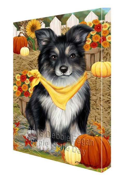 Fall Autumn Greeting Australian Shepherd Dog with Pumpkins Canvas Print Wall Art Décor CVS72314