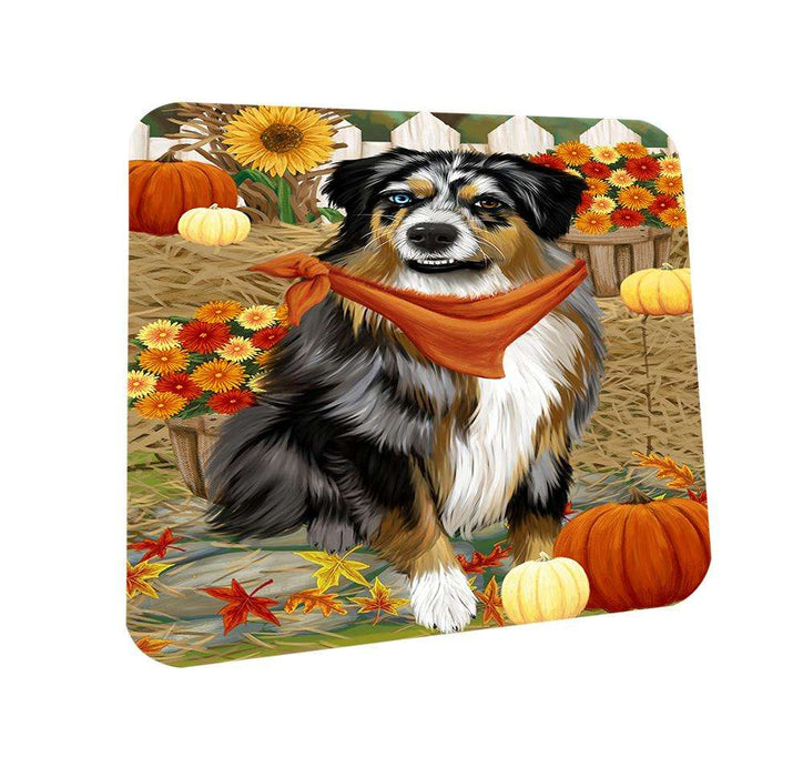 Fall Autumn Greeting Australian Shepherd Dog with Pumpkins Coasters Set of 4 CST50620