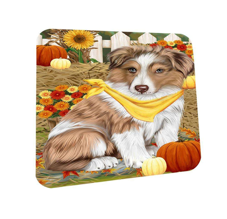 Fall Autumn Greeting Australian Shepherd Dog with Pumpkins Coasters Set of 4 CST50621