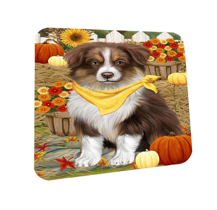 Fall Autumn Greeting Australian Shepherd Dog with Pumpkins Coasters Set of 4 CST50622
