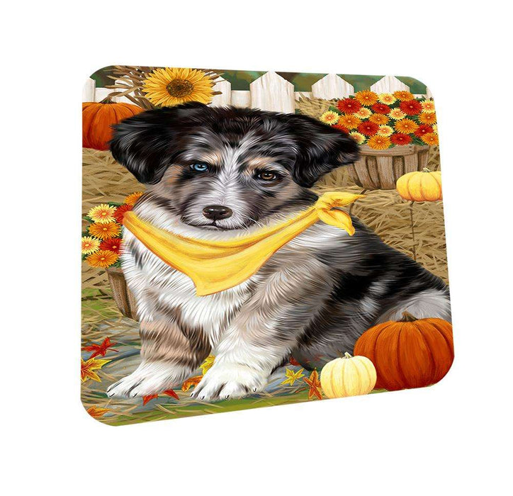 Fall Autumn Greeting Australian Shepherd Dog with Pumpkins Coasters Set of 4 CST50623