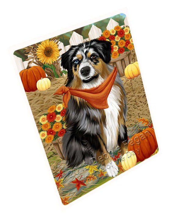 Fall Autumn Greeting Australian Shepherd Dog with Pumpkins Cutting Board C56043