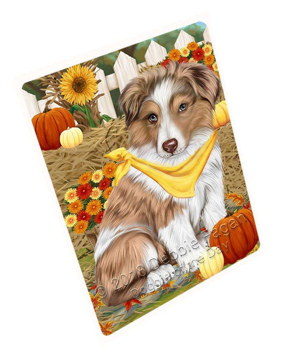 Fall Autumn Greeting Australian Shepherd Dog with Pumpkins Cutting Board C56046