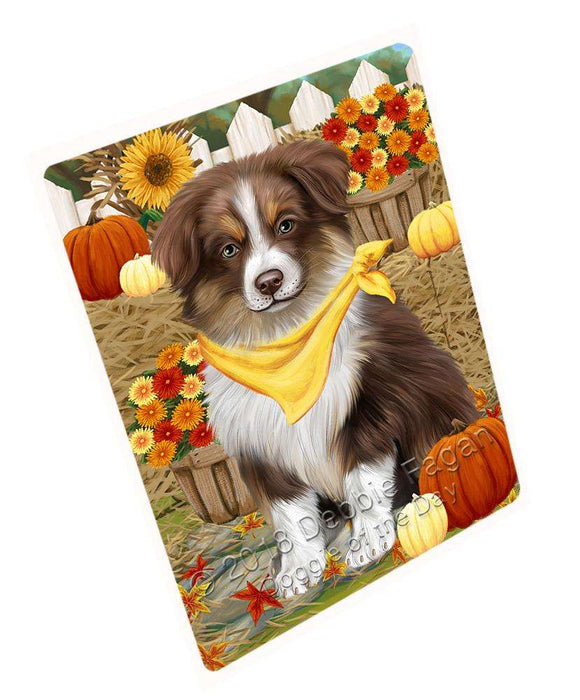 Fall Autumn Greeting Australian Shepherd Dog with Pumpkins Cutting Board C56049