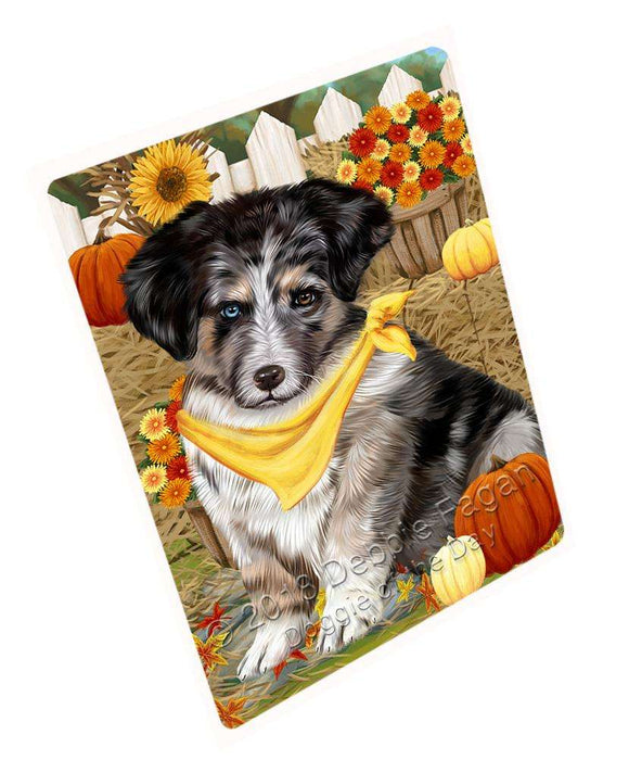 Fall Autumn Greeting Australian Shepherd Dog with Pumpkins Cutting Board C56052
