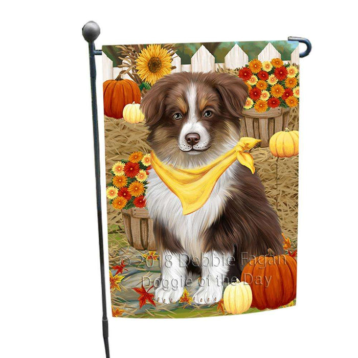Fall Autumn Greeting Australian Shepherd Dog with Pumpkins Garden Flag GFLG0556