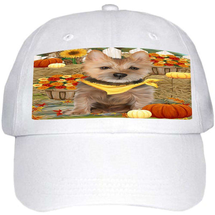 Fall Autumn Greeting Australian Terrier Dog with Pumpkins Ball Hat Cap HAT60642