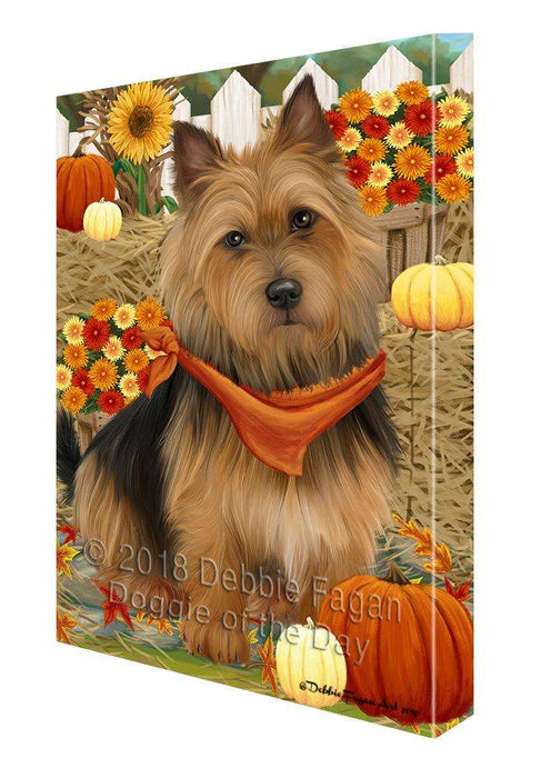 Fall Autumn Greeting Australian Terrier Dog with Pumpkins Canvas Print Wall Art Décor CVS87506