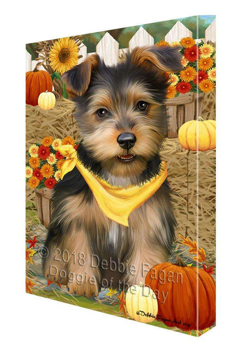 Fall Autumn Greeting Australian Terrier Dog with Pumpkins Canvas Print Wall Art Décor CVS87515