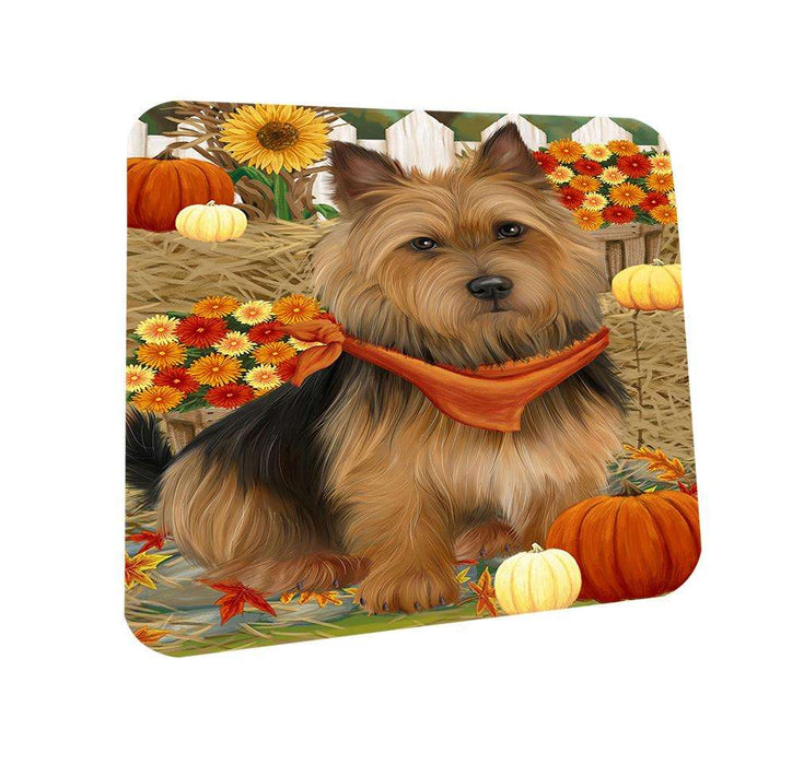 Fall Autumn Greeting Australian Terrier Dog with Pumpkins Coasters Set of 4 CST52260