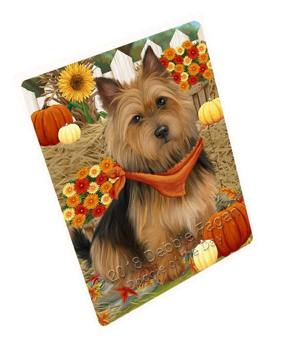 Fall Autumn Greeting Australian Terrier Dog with Pumpkins Cutting Board C60996