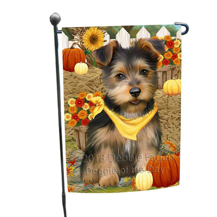 Fall Autumn Greeting Australian Terrier Dog with Pumpkins Garden Flag GFLG52247