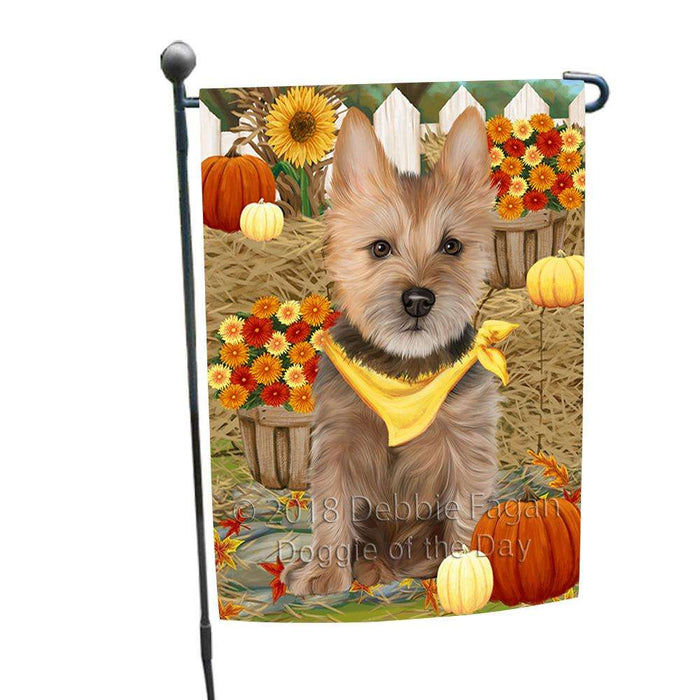Fall Autumn Greeting Australian Terrier Dog with Pumpkins Garden Flag GFLG52248