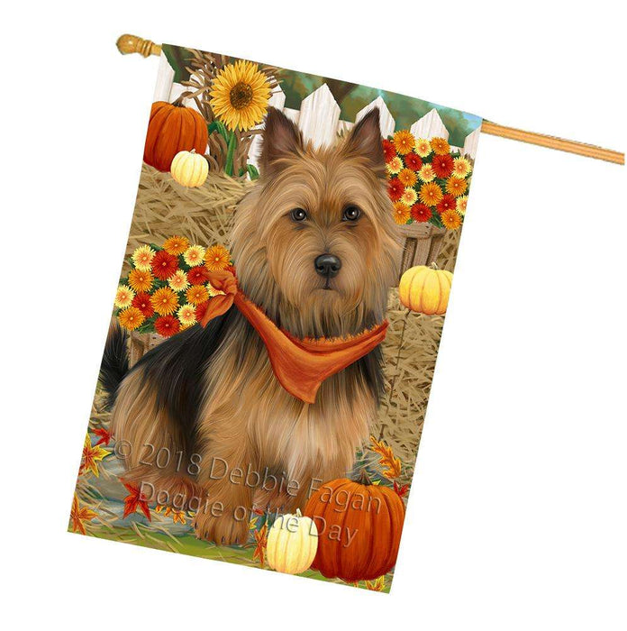 Fall Autumn Greeting Australian Terrier Dog with Pumpkins House Flag FLG52382