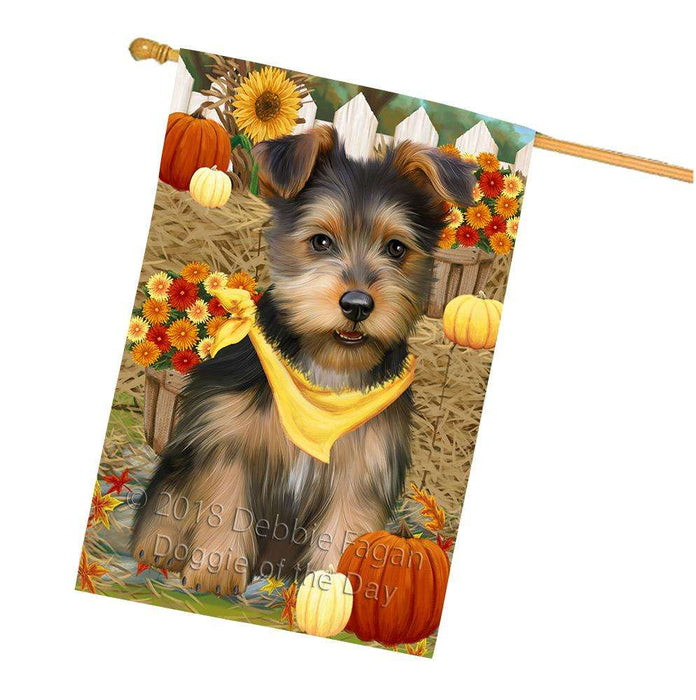 Fall Autumn Greeting Australian Terrier Dog with Pumpkins House Flag FLG52383