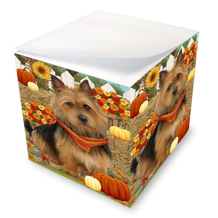 Fall Autumn Greeting Australian Terrier Dog with Pumpkins Note Cube NOC52301