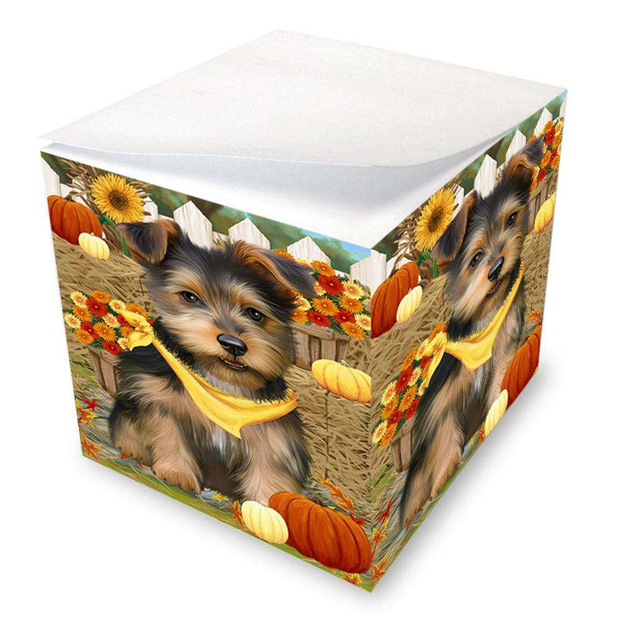 Fall Autumn Greeting Australian Terrier Dog with Pumpkins Note Cube NOC52302