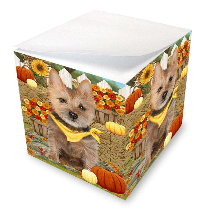 Fall Autumn Greeting Australian Terrier Dog with Pumpkins Note Cube NOC52303
