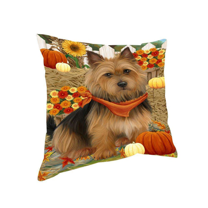 Fall Autumn Greeting Australian Terrier Dog with Pumpkins Pillow PIL65360