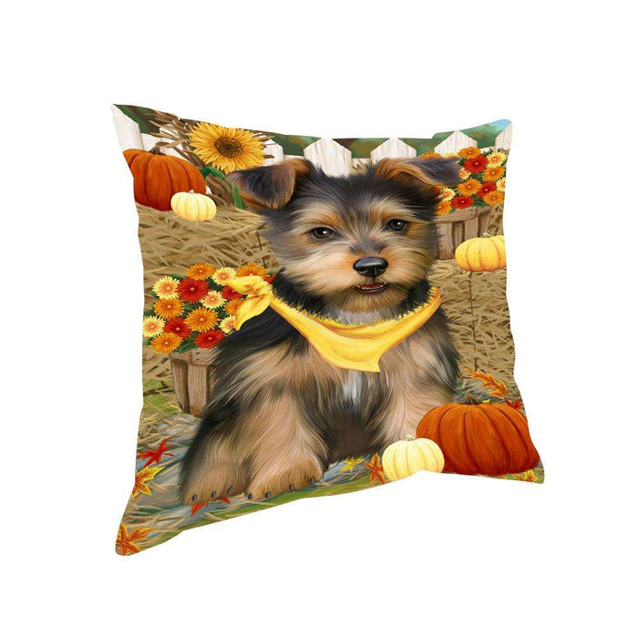 Fall Autumn Greeting Australian Terrier Dog with Pumpkins Pillow PIL65364