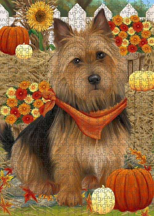 Fall Autumn Greeting Australian Terrier Dog with Pumpkins Puzzle with Photo Tin PUZL60834