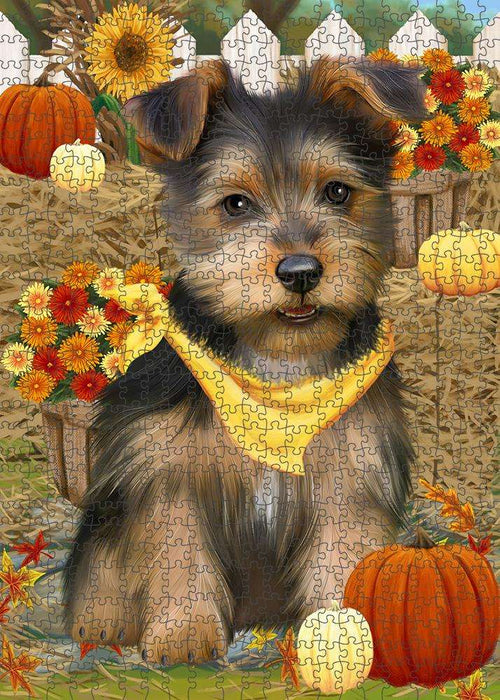 Fall Autumn Greeting Australian Terrier Dog with Pumpkins Puzzle with Photo Tin PUZL60837