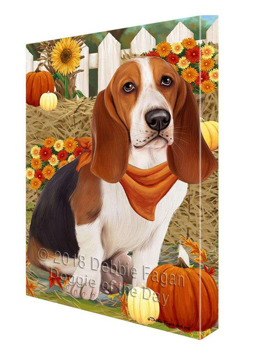 Fall Autumn Greeting Basset Hound Dog with Pumpkins Canvas Print Wall Art Décor CVS72323