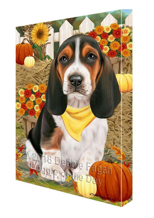 Fall Autumn Greeting Basset Hound Dog with Pumpkins Canvas Print Wall Art Décor CVS72332