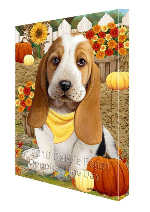 Fall Autumn Greeting Basset Hound Dog with Pumpkins Canvas Print Wall Art Décor CVS72341