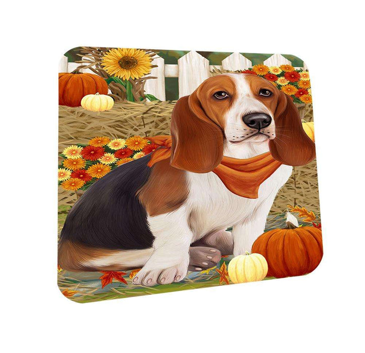 Fall Autumn Greeting Basset Hound Dog with Pumpkins Coasters Set of 4 CST50625