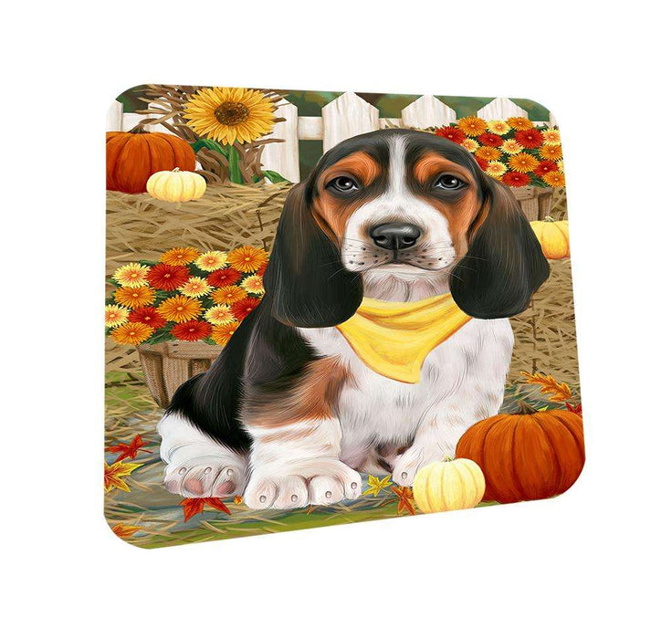 Fall Autumn Greeting Basset Hound Dog with Pumpkins Coasters Set of 4 CST50626
