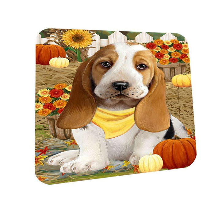 Fall Autumn Greeting Basset Hound Dog with Pumpkins Coasters Set of 4 CST50627