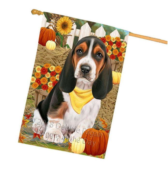 Fall Autumn Greeting Basset Hound Dog with Pumpkins House Flag FLG50696