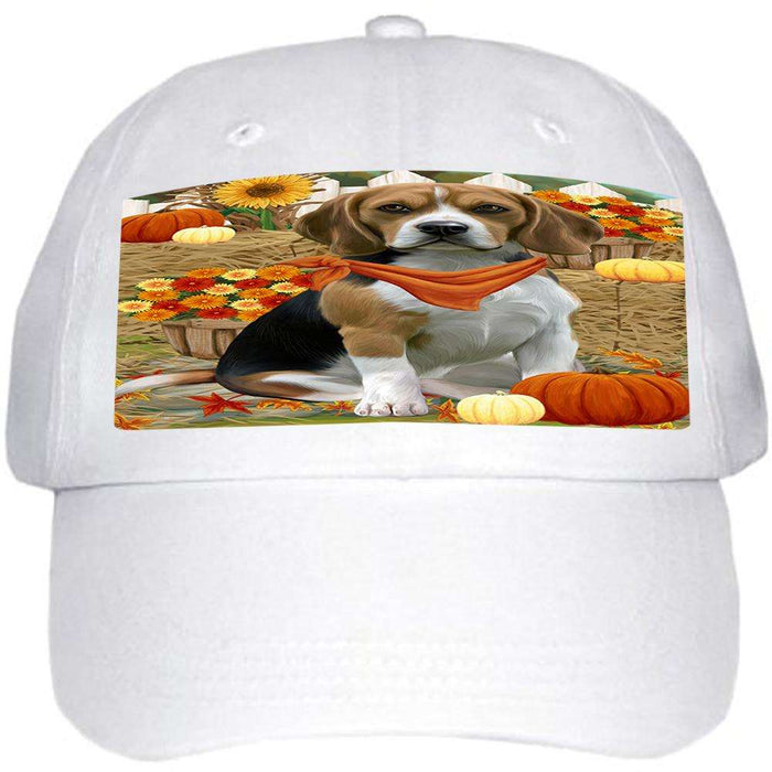 Fall Autumn Greeting Beagle Dog with Pumpkins Ball Hat Cap HAT55776