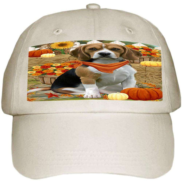 Fall Autumn Greeting Beagle Dog with Pumpkins Ball Hat Cap HAT55776