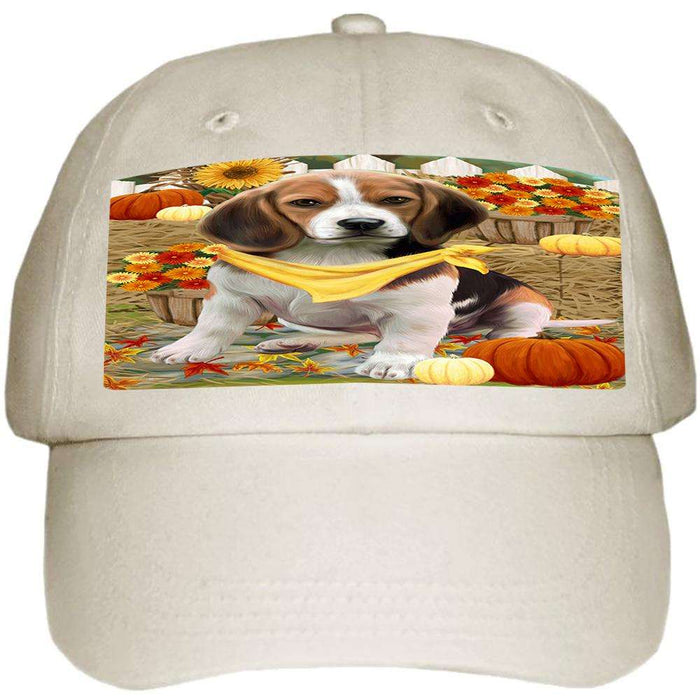 Fall Autumn Greeting Beagle Dog with Pumpkins Ball Hat Cap HAT55779
