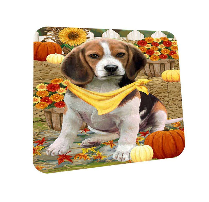 Fall Autumn Greeting Beagle Dog with Pumpkins Coasters Set of 4 CST50629