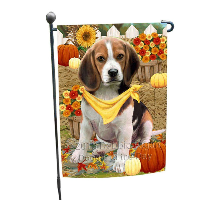 Fall Autumn Greeting Beagle Dog with Pumpkins Garden Flag GFLG0563