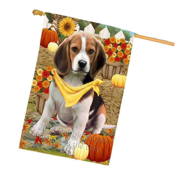 Fall Autumn Greeting Beagle Dog with Pumpkins House Flag FLG50699