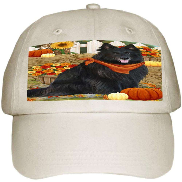 Fall Autumn Greeting Belgian Shepherd Dog with Pumpkins Ball Hat Cap HAT55782