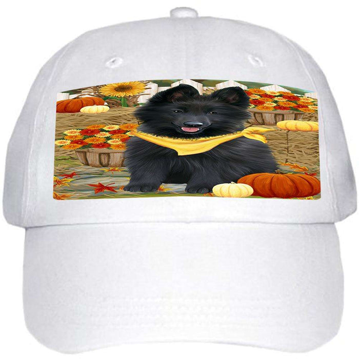 Fall Autumn Greeting Belgian Shepherd Dog with Pumpkins Ball Hat Cap HAT55785