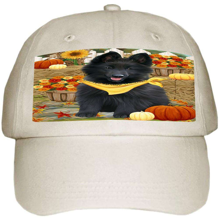 Fall Autumn Greeting Belgian Shepherd Dog with Pumpkins Ball Hat Cap HAT55785