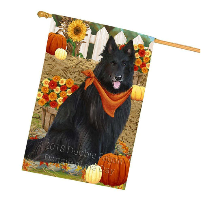 Fall Autumn Greeting Belgian Shepherd Dog with Pumpkins House Flag FLG50700