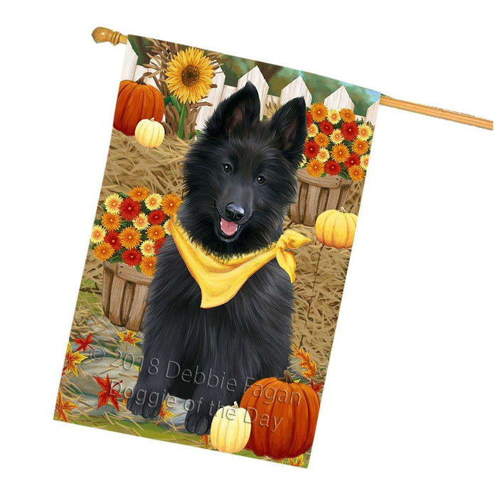 Fall Autumn Greeting Belgian Shepherd Dog with Pumpkins House Flag FLG50701